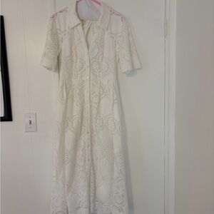 Anthropologie Cream Lace Button-Front Maxi Dress